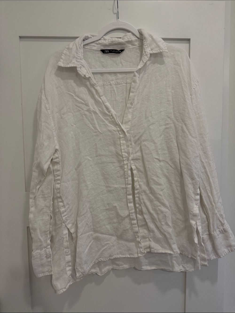 Zara White Linen Button-Down Shirt
